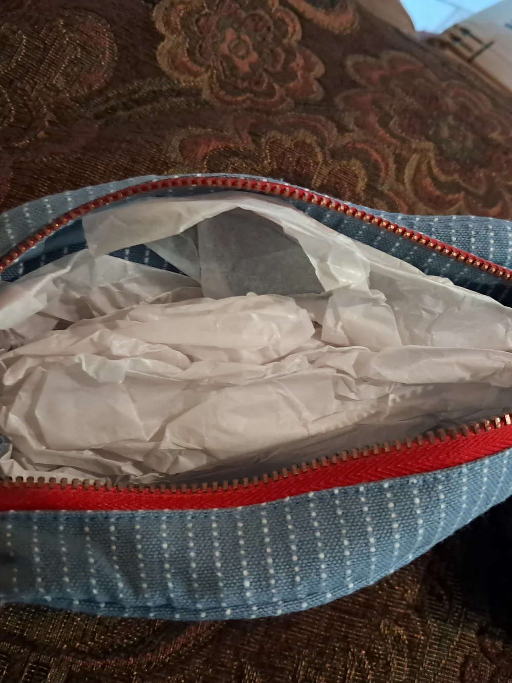Levi's Light Blue Striped Cosmetic Pouch with Red Trim